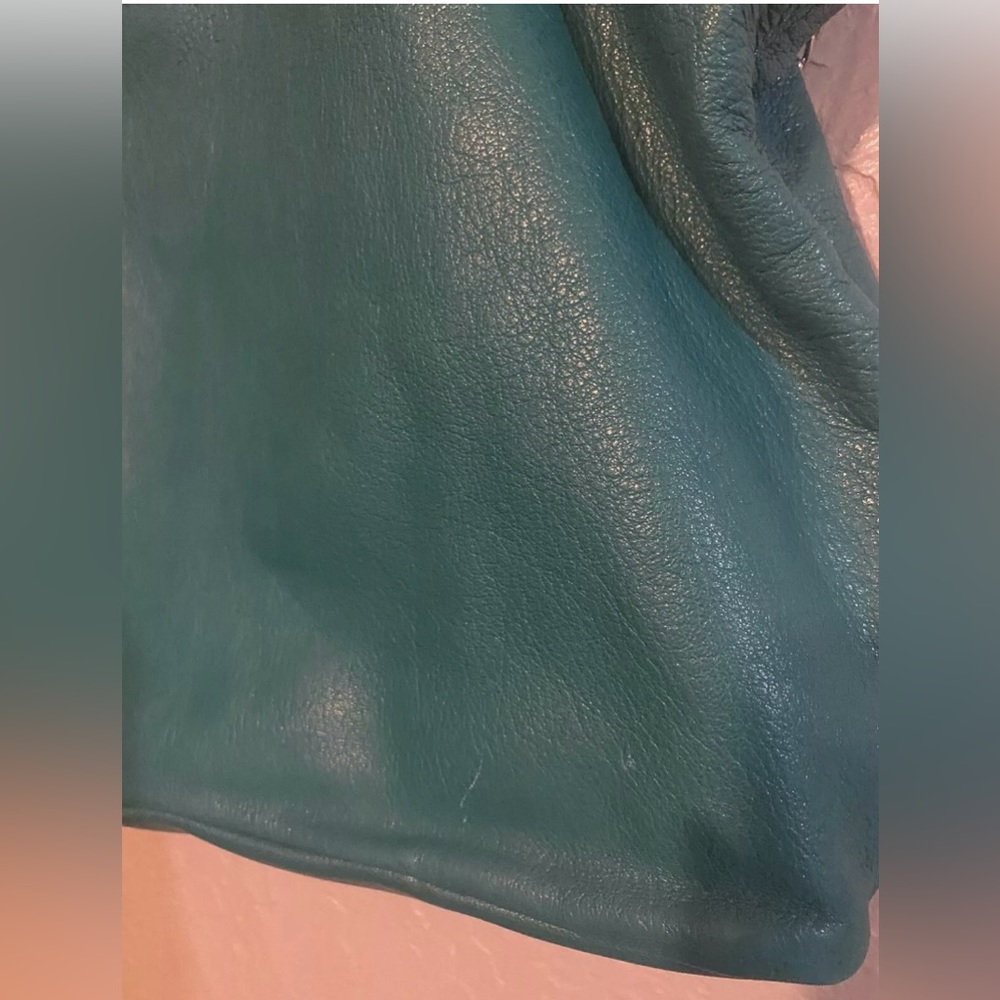 Michael Kors Channing Aqua Green Soft Leather Silver Chain MK Logo Hardware Tote - Picture 11 of 14